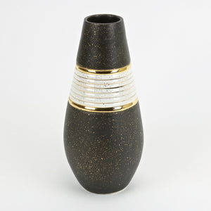 Watussi ceramic vase in dark mocha with gold and white accent glaze